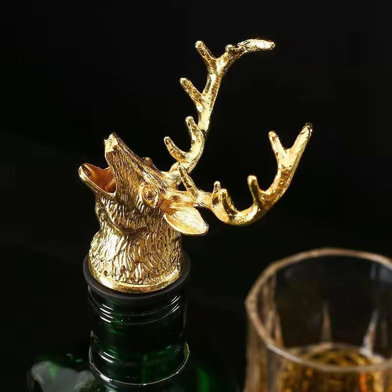 Deer Head Wine Pourer and Stopper - Zinc Alloy Bartender Tool and Wine Accessory