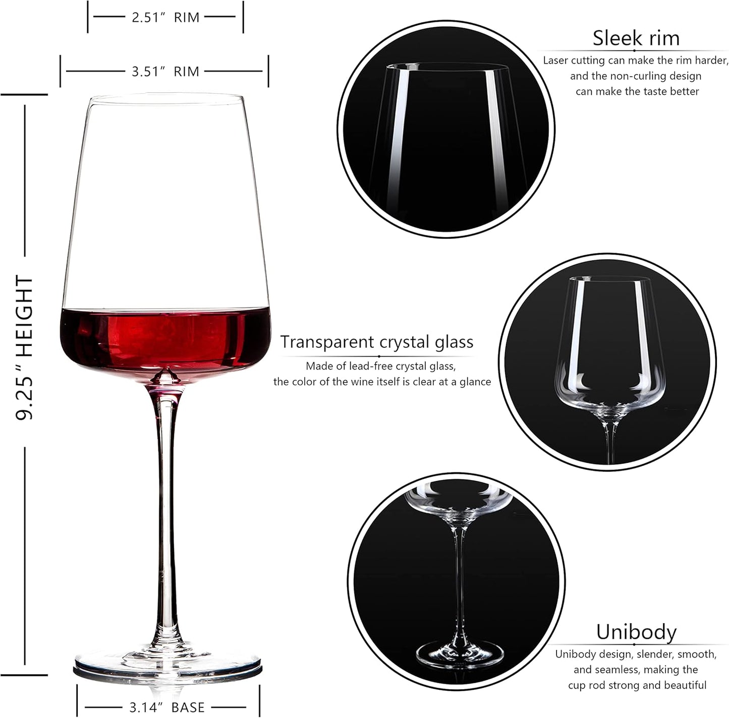 Set of 4 Hand-Blown Crystal Red Wine Glasses – 19 oz Sophistication