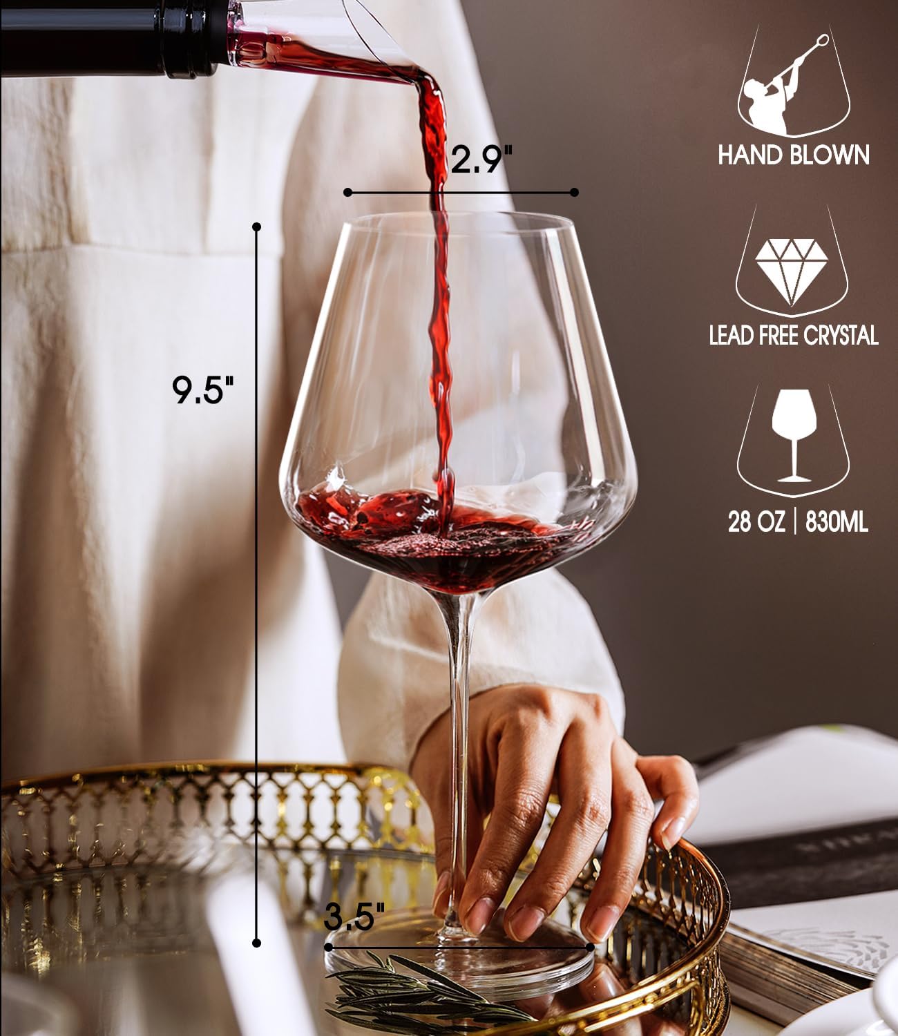 Refined Red Wine Glass Set – 4 Hand-Blown Glasses for Tasting & Gifting
