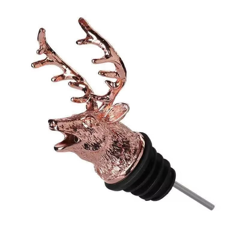 Deer Head Wine Pourer and Stopper - Zinc Alloy Bartender Tool and Wine Accessory