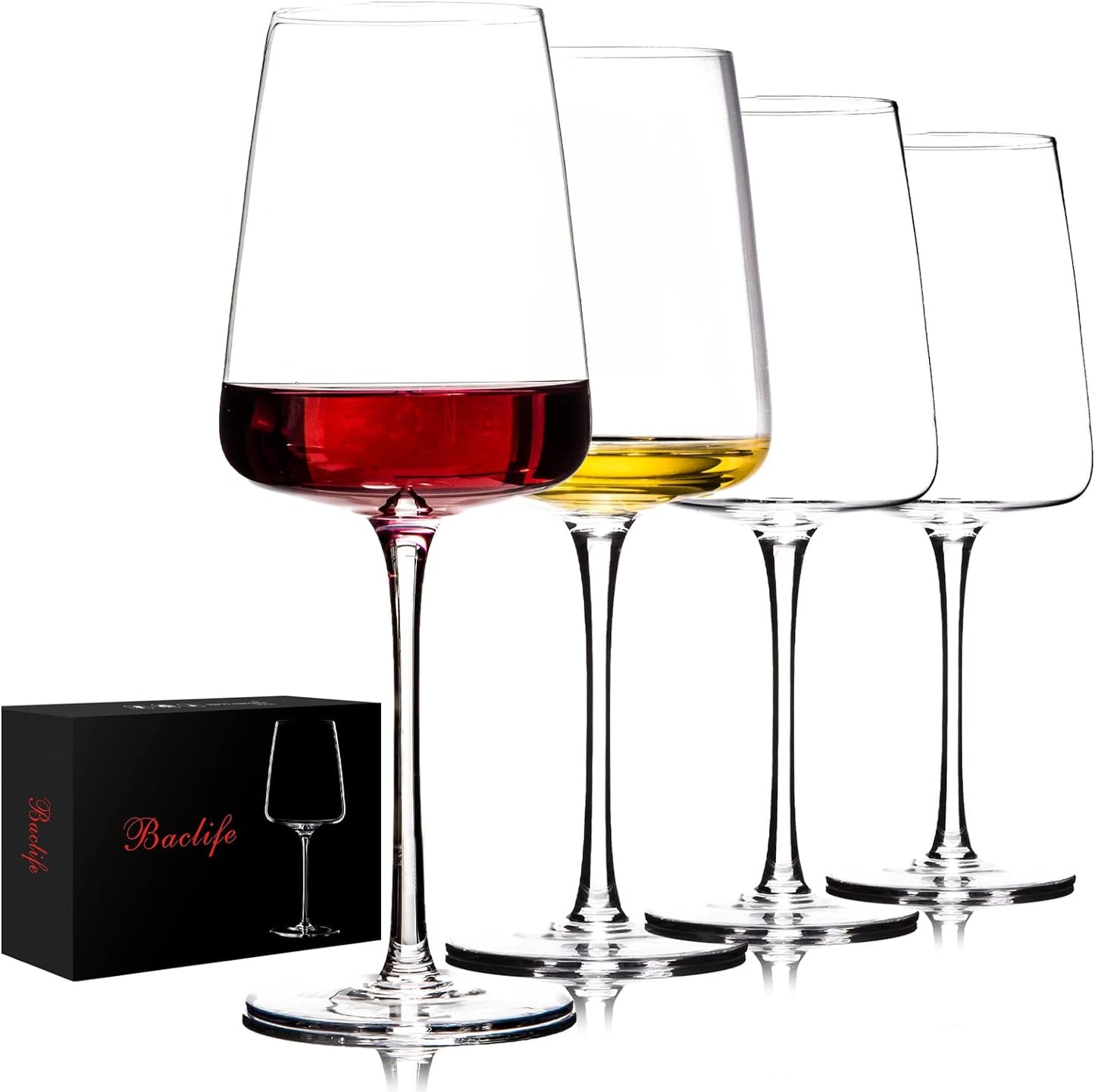 Set of 4 Hand-Blown Crystal Red Wine Glasses – 19 oz Sophistication