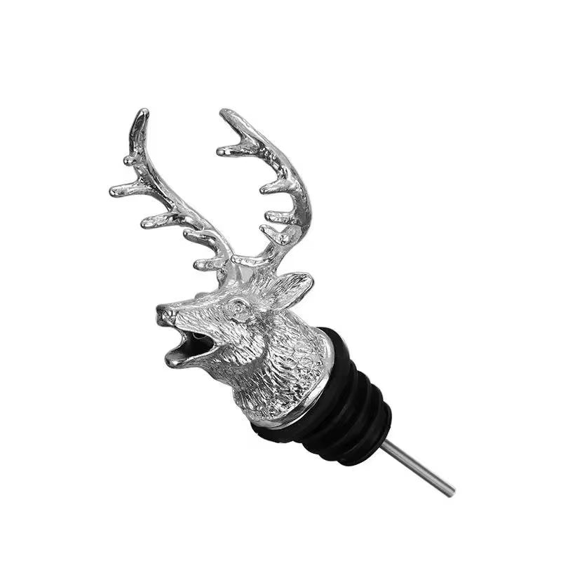 Deer Head Wine Pourer and Stopper - Zinc Alloy Bartender Tool and Wine Accessory