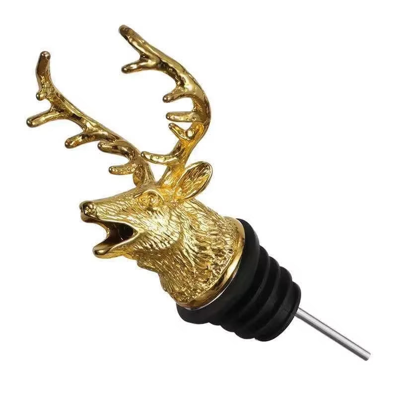 Deer Head Wine Pourer and Stopper - Zinc Alloy Bartender Tool and Wine Accessory