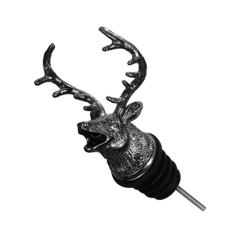 Deer Head Wine Pourer and Stopper - Zinc Alloy Bartender Tool and Wine Accessory