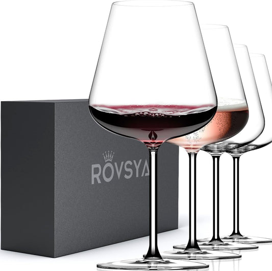 Refined Red Wine Glass Set – 4 Hand-Blown  Glasses for Tasting & Gifting